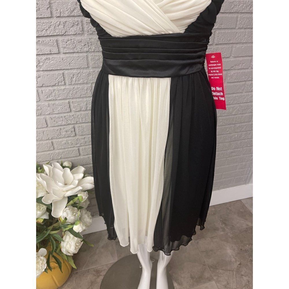 EN FOCUS Studio Black and White Empire Waist Dress Size 6 - Picture 3 of 8